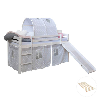 Hochbett mit Lattenrost 90x200 Rutsche Stockbett Weiss Kinderbett grau - Palo24