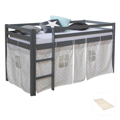 Hochbett mit Lattenrost 90x200 cm Grau Kinderbett Leiter Holz - Palo24