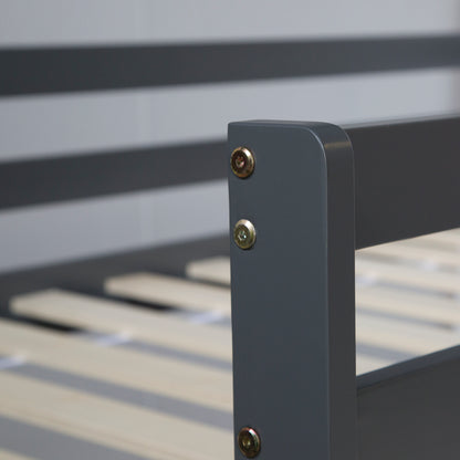 Hochbett mit Matratze 90x200 cm Grau Leiter Vorhang Sterne Jugendbett Lattenrost