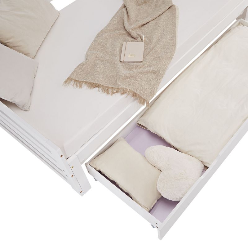 Holzbett 90x200 ausziehbar mit Bettkasten & Matratze Weiss - Palo24