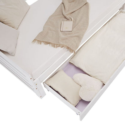 Holzbett 90x200 ausziehbar mit Bettkasten & Matratze Weiss - Palo24