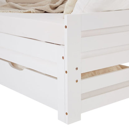 Holzbett 90x200 ausziehbar mit Bettkasten & Matratze Weiss - Palo24