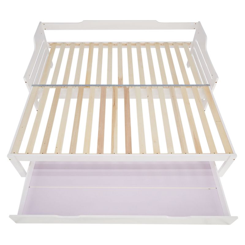 Holzbett 90x200 ausziehbar mit Bettkasten & Matratze Weiss - Palo24