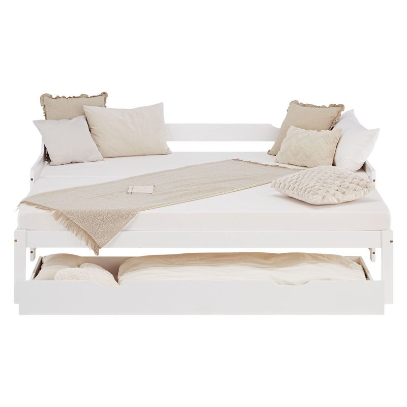 Holzbett 90x200 ausziehbar mit Bettkasten & Matratze Weiss - Palo24