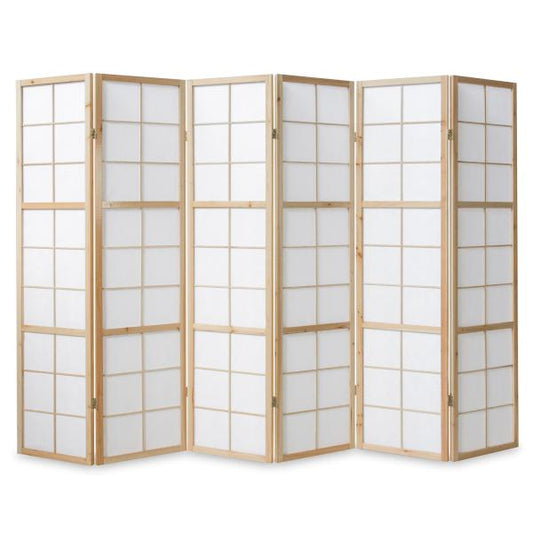 6 fach Holz Paravent Raumteiler natur - Palo24