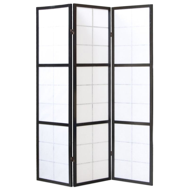 Paravent Schwarz Shoji Reispapier Weiss | 3 teilig | Holz | Raumteiler Trennwand Sichtschutz