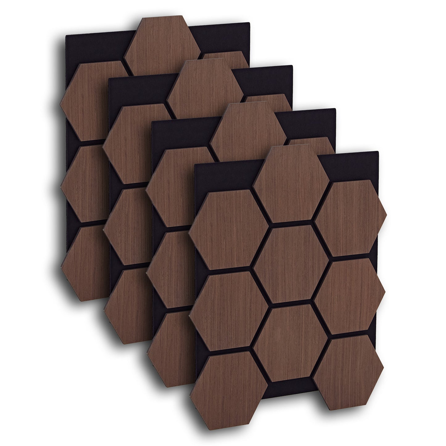4er Set Akustikpaneele Wandpaneele Hexagon Wabe 76 x 62 cm Braun Walnuss Holz 3D - Palo24