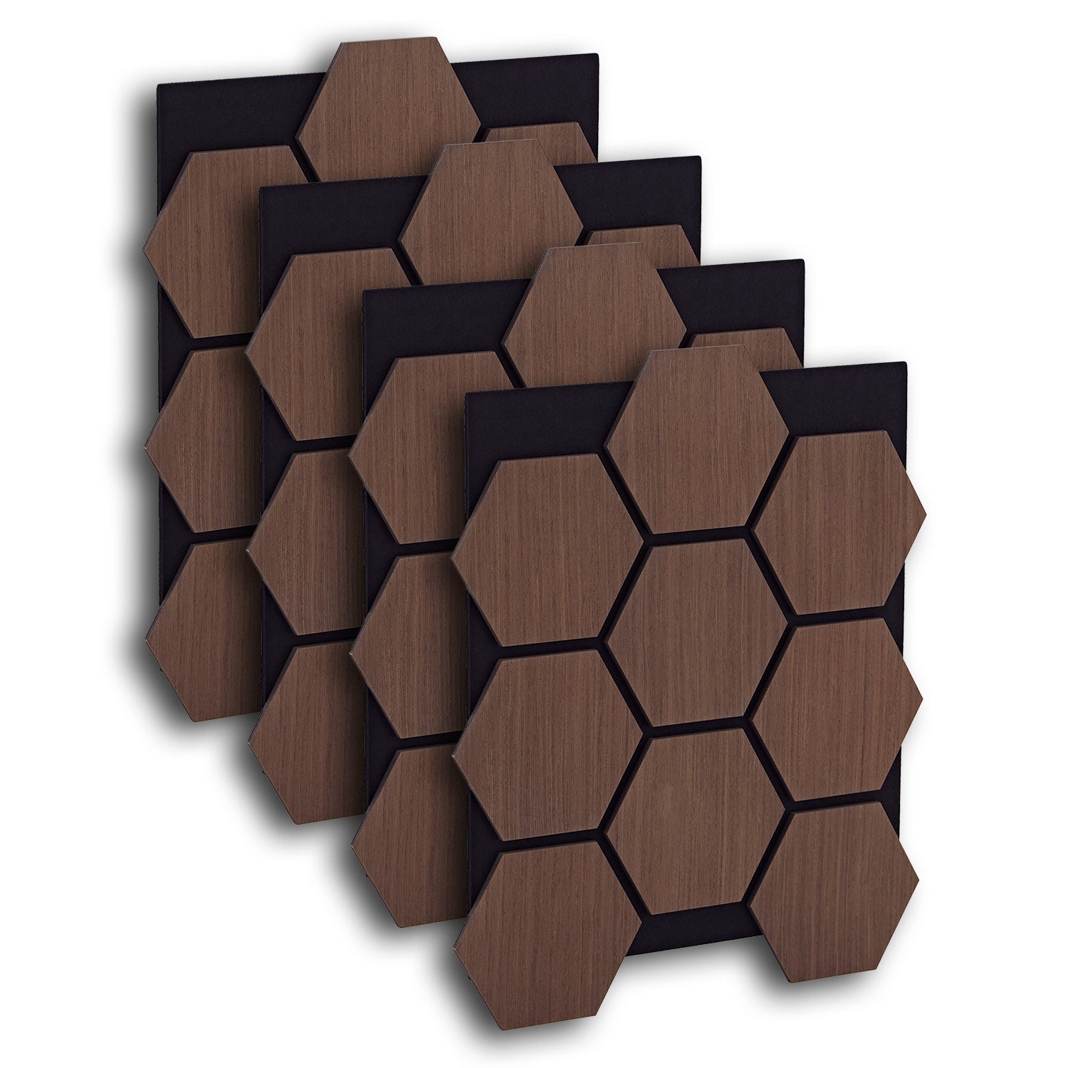 4er Set Akustikpaneele Wandpaneele Hexagon Wabe 76 x 62 cm Braun Walnuss Holz 3D - Palo24