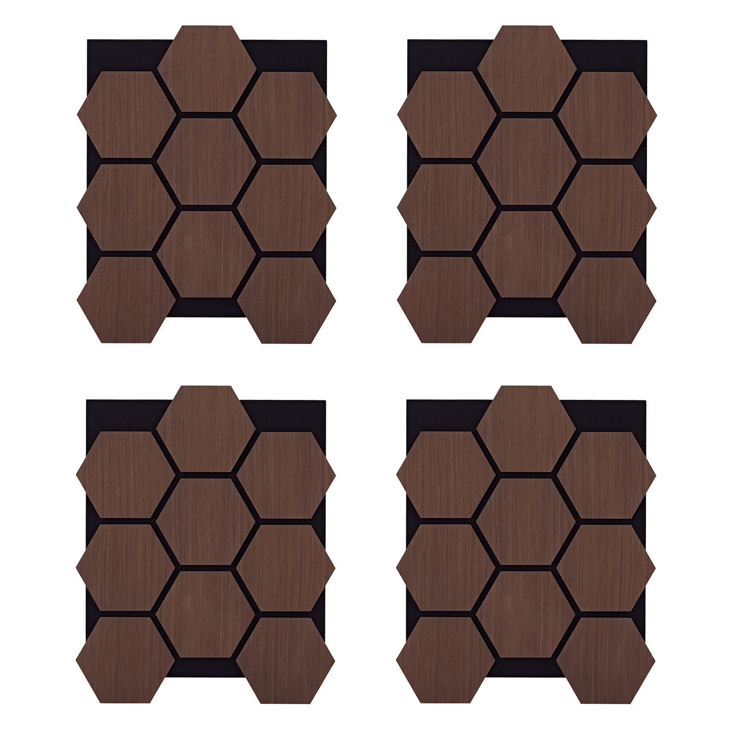 4er Set Akustikpaneele Wandpaneele Hexagon Wabe 76 x 62 cm Braun Walnuss Holz 3D - Palo24