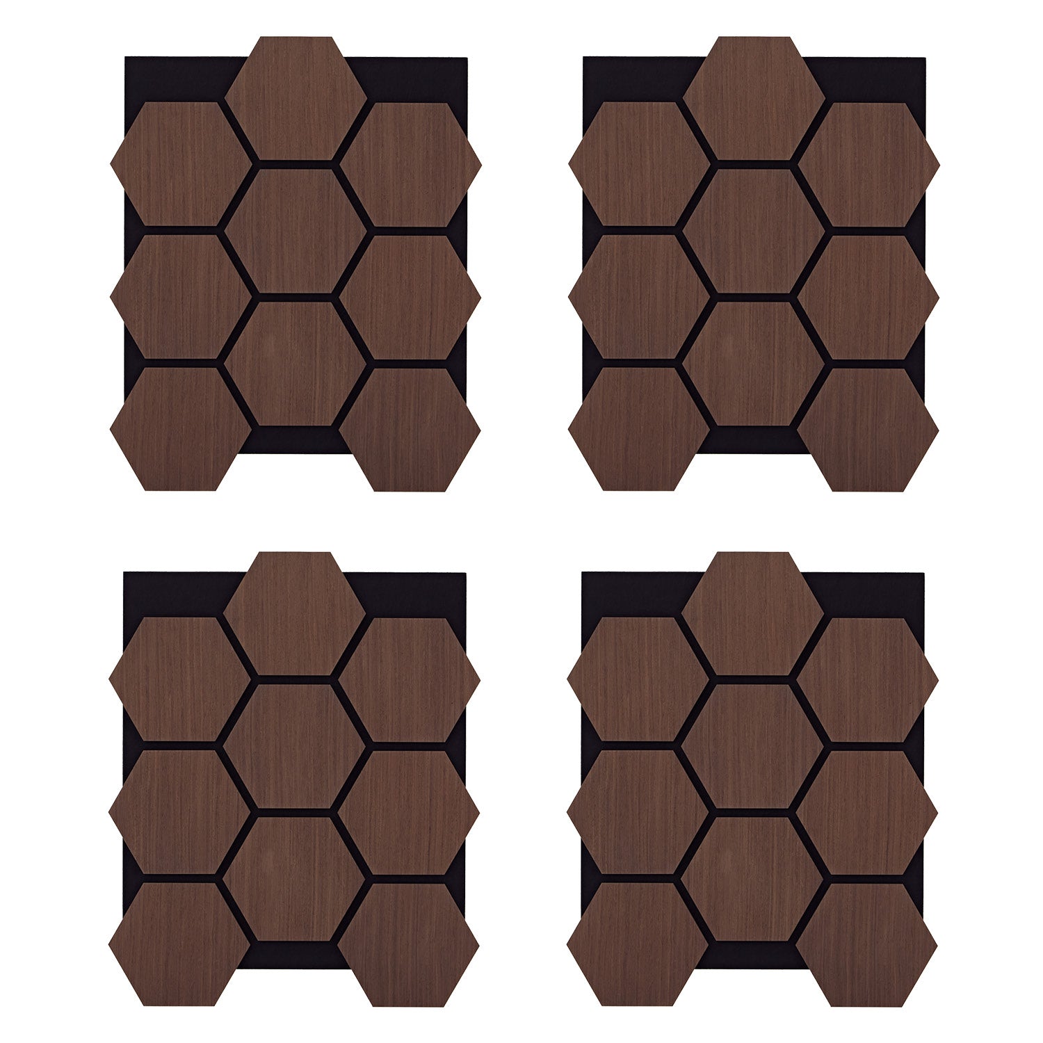 4er Set Akustikpaneele Wandpaneele Hexagon Wabe 76 x 62 cm Braun Walnuss Holz 3D - Palo24