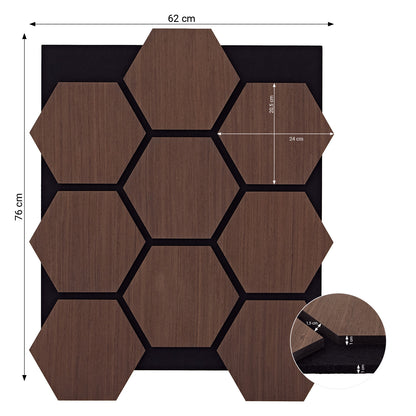 4er Set Akustikpaneele Wandpaneele Hexagon Wabe 76 x 62 cm Braun Walnuss Holz 3D - Palo24