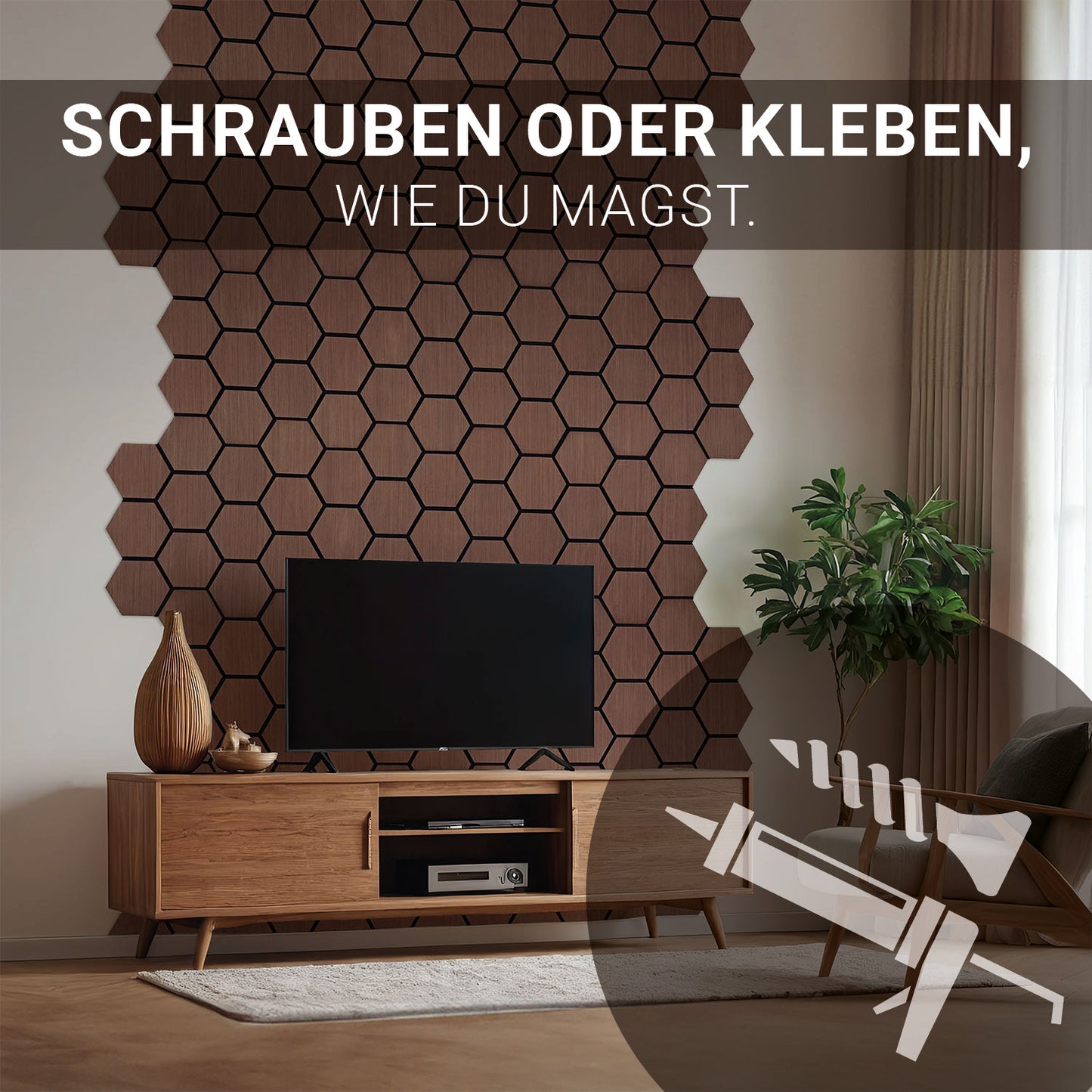 4er Set Akustikpaneele Wandpaneele Hexagon Wabe 76 x 62 cm Braun Walnuss Holz 3D - Palo24