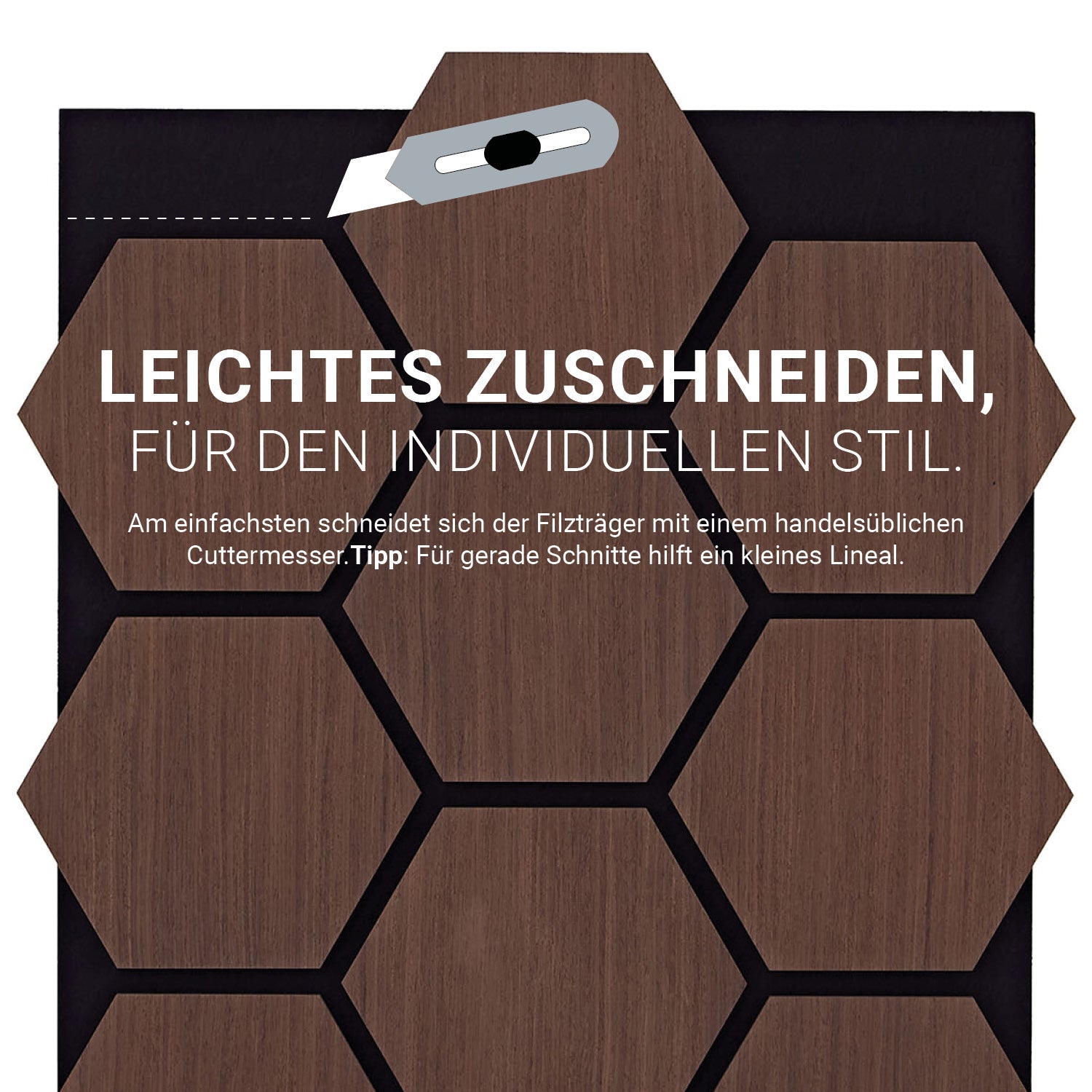 4er Set Akustikpaneele Wandpaneele Hexagon Wabe 76 x 62 cm Braun Walnuss Holz 3D - Palo24