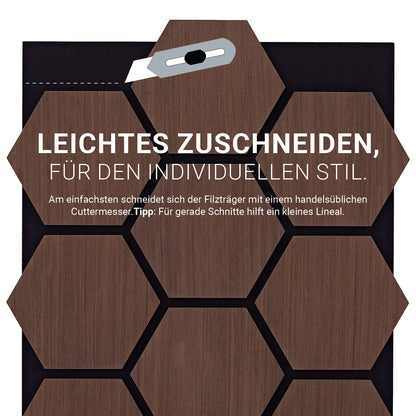 4er Set Akustikpaneele Wandpaneele Hexagon Wabe 76 x 62 cm Braun Walnuss Holz 3D - Palo24