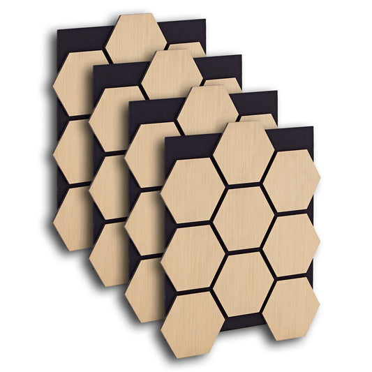 4er Set Akustikpaneele Wandpaneele Hexagon Wabe 76 x 62 cm Natur Eiche Holz 3D - Palo24
