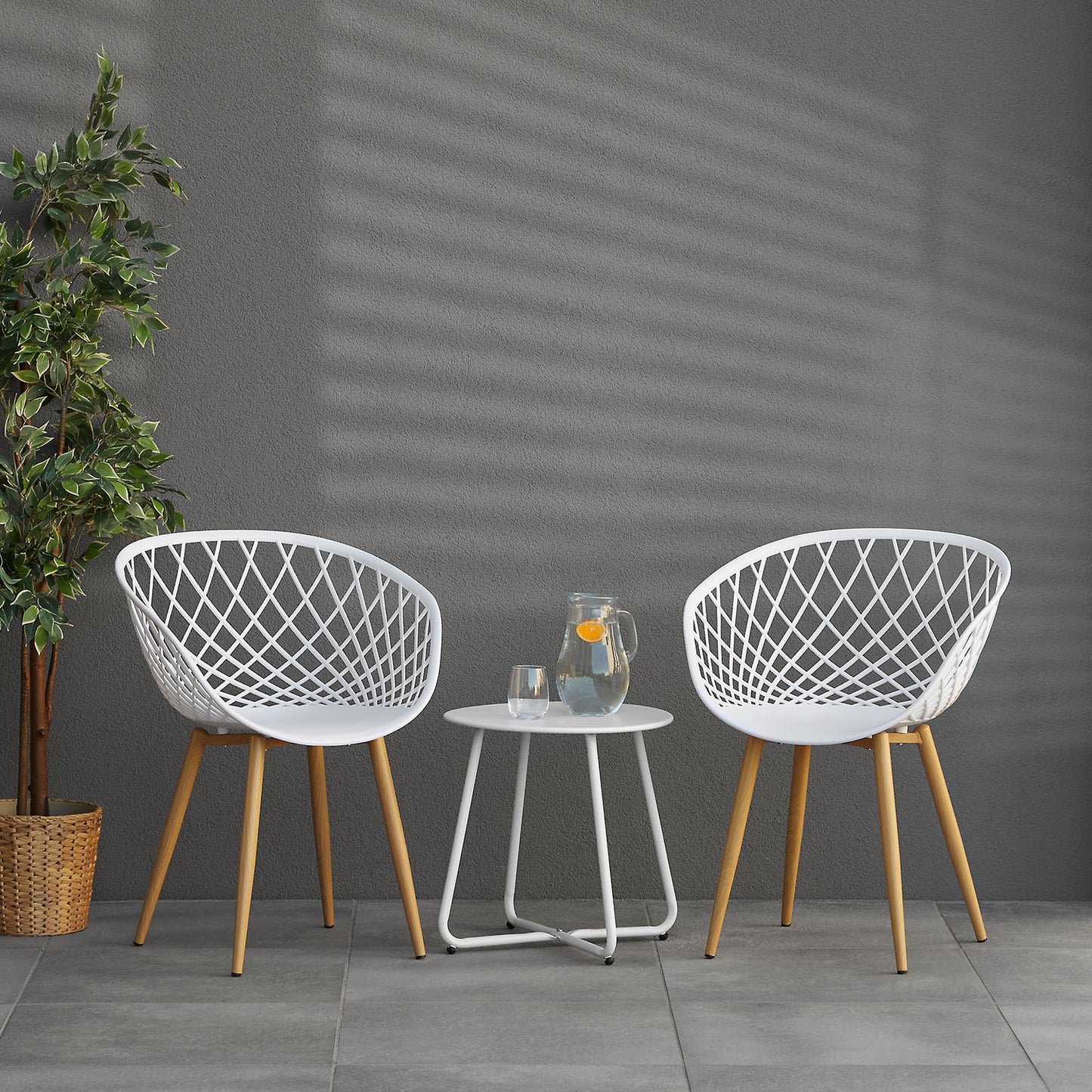 Gartenstuhl mit Armlehnen 4er Set Gartensessel Weiss Balkonstühle