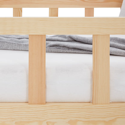 Kinderbett 90x200 Natur | Bodenbett mit Lattenrost | mit Rausfallschutz | Montessori