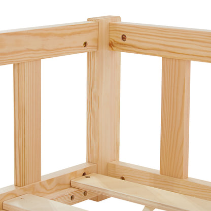 Kinderbett 90x200 Natur | Bodenbett mit Lattenrost | mit Rausfallschutz | Montessori