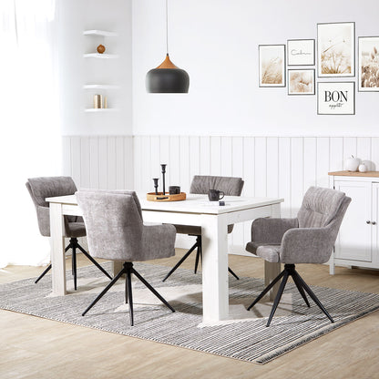 Polsterstuhl Leinen Grau | 4er Set | drehbar | mit Armlehnen | Küche Esszimmer Büro