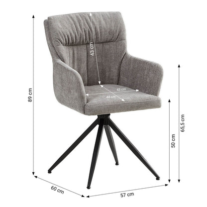 Polsterstuhl Leinen Grau | 4er Set | drehbar | mit Armlehnen | Küche Esszimmer Büro