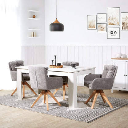 Polsterstuhl Leinen Grau mit Sitzkissen | 4er Set | drehbar | mit Armlehnen | Küche Esszimmer Büro