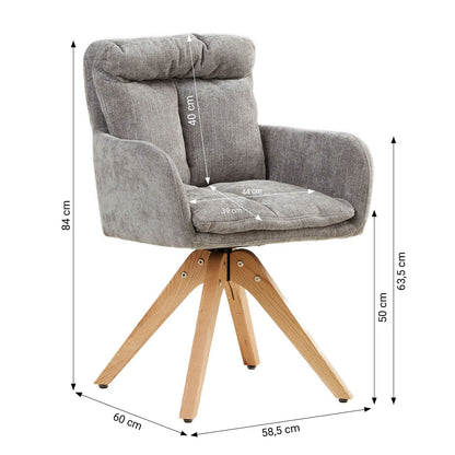 Polsterstuhl Leinen Grau mit Sitzkissen | 4er Set | drehbar | mit Armlehnen | Küche Esszimmer Büro