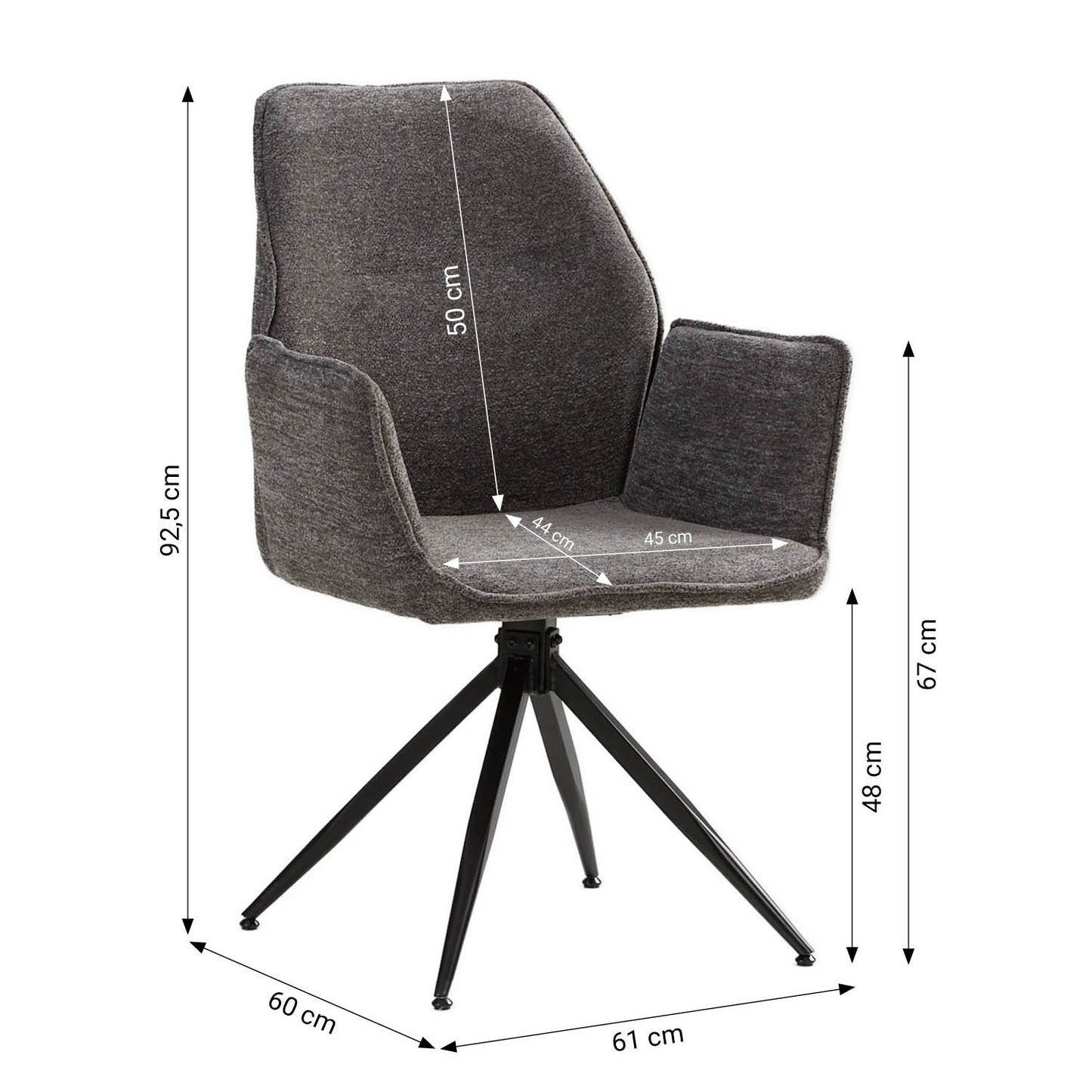 Polsterstuhl Chenille Wolle Grau | 2er Set | drehbar | mit Armlehnen | Küche Esszimmer Büro