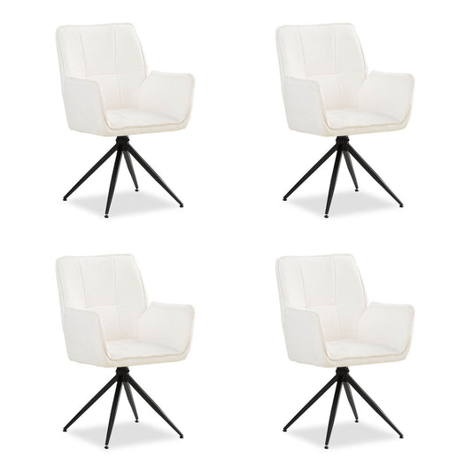 Polsterstuhl Chenille Wolle Weiss | 4er Set | drehbar | mit Armlehnen | Küche Esszimmer Büro