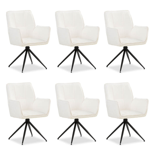 Polsterstuhl Chenille Wolle Weiss | 6er Set | drehbar | mit Armlehnen | Küche Esszimmer Büro