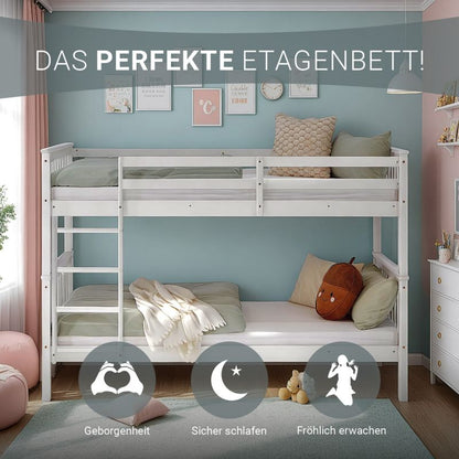 Etagenbett 90x200 cm mit Matratze & Lattenrost umbaubar Weiss - Palo24