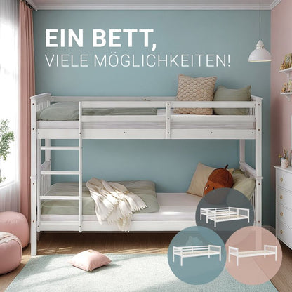 Etagenbett 90x200 cm mit Matratze & Lattenrost umbaubar Weiss - Palo24