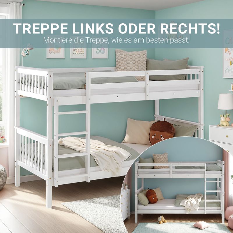 Etagenbett 90x200 cm mit Matratze & Lattenrost umbaubar Weiss - Palo24