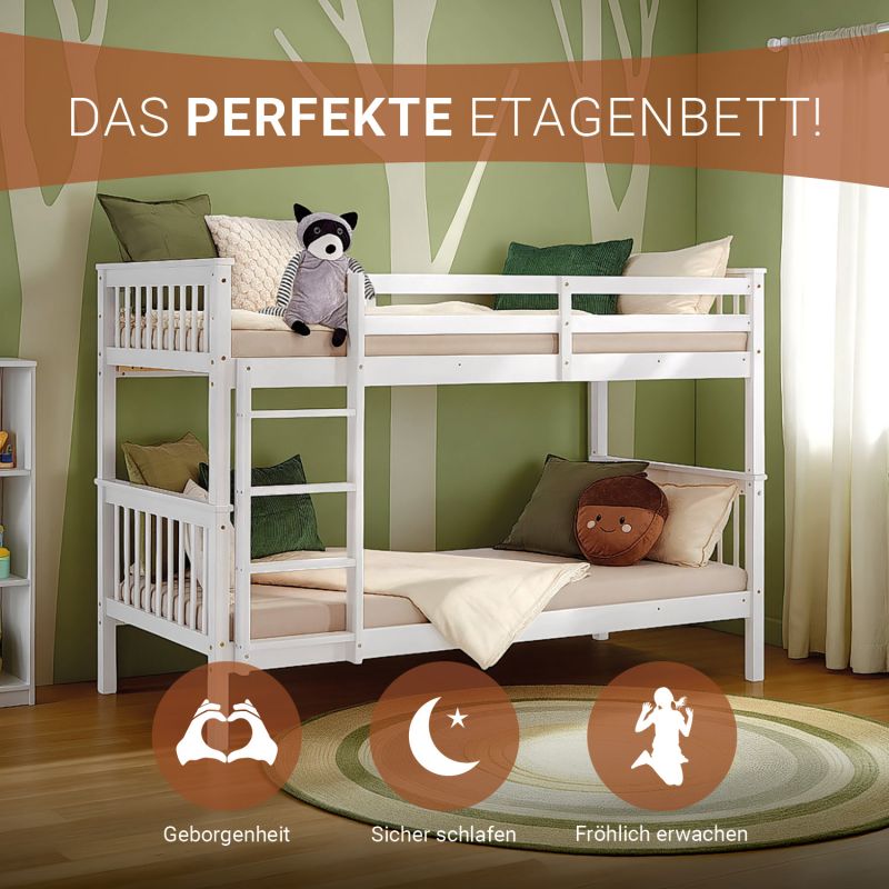Etagenbett 90x200 cm mit Lattenrost Umbaubar Weiss - Palo24