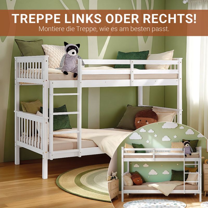 Etagenbett 90x200 cm mit Lattenrost Umbaubar Weiss - Palo24
