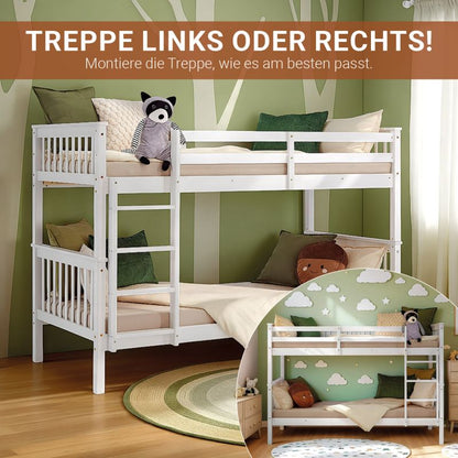 Etagenbett 90x200 cm mit Matratze & Lattenrost umbaubar Weiss - Palo24