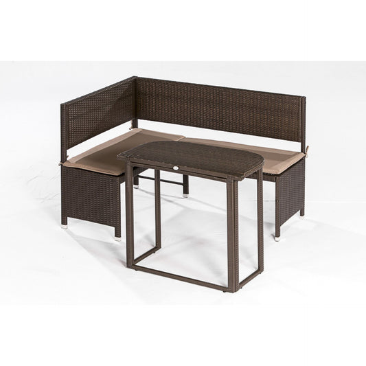 Eckbank Set GRAZ 2-teilig, Eckbank + Klapptisch, Stahl + Polyrattan, mocca