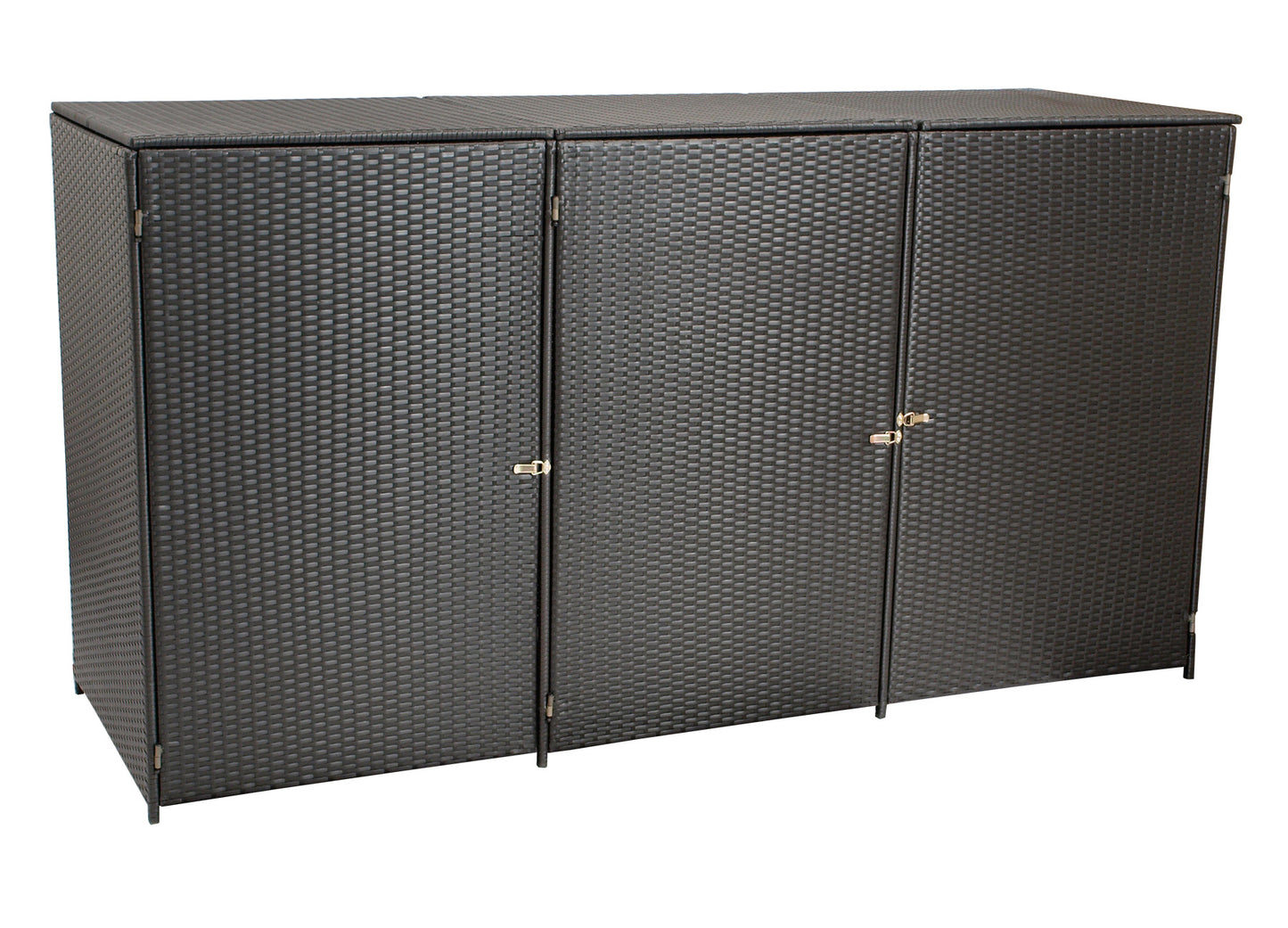 Mülltonnenbox Stahl + Polyrattan mocca, 189x66x109cm, für 3 Tonnen bis 120 Liter