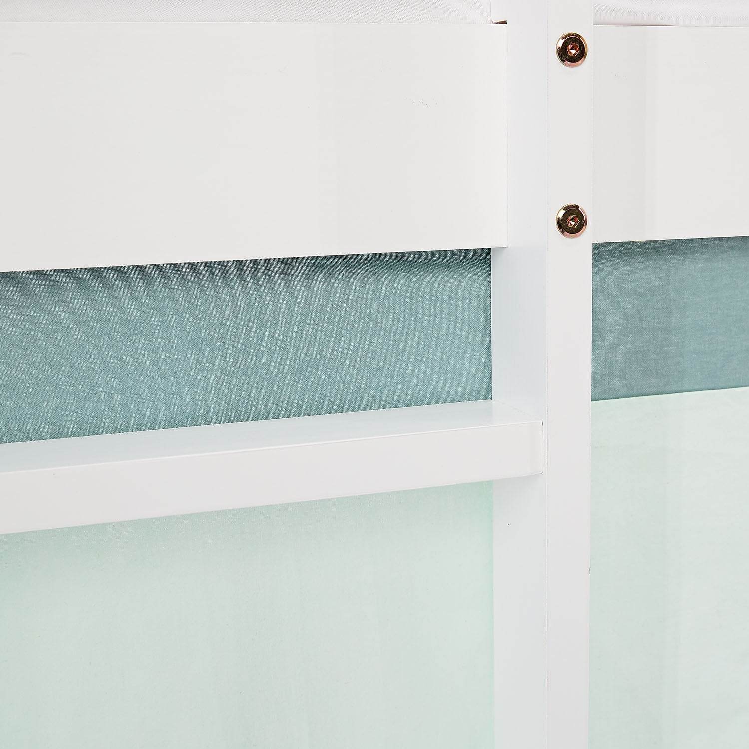 Hochbett Kinderbett 90x200 cm mit Lattenrost Tunnel Vorhang Grün Mintgrün Weiss - Palo24