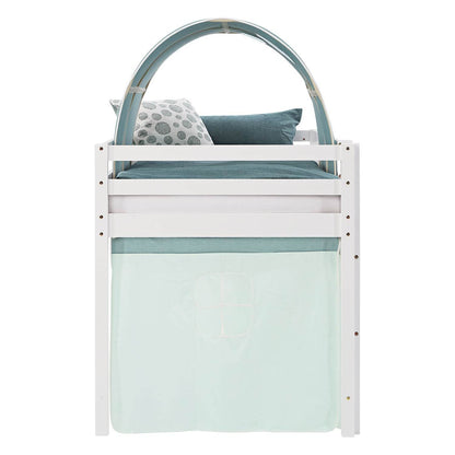 Hochbett Kinderbett 90x200 cm mit Lattenrost Tunnel Vorhang Grün Mintgrün Weiss - Palo24