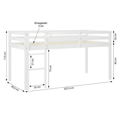 Hochbett Kinderbett 90x200 cm mit Lattenrost Tunnel Vorhang Grün Mintgrün Weiss - Palo24