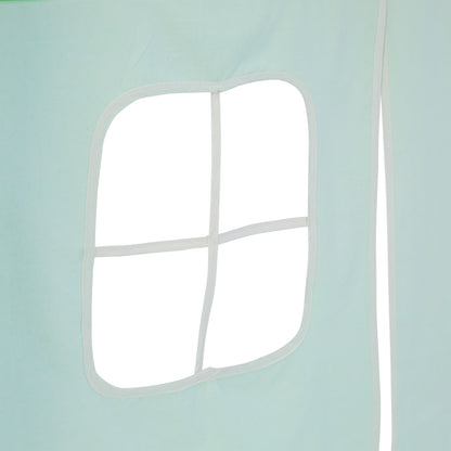 Hochbett Kinder 90x200 cm Weiss mit Vorhang in Grün | mit Lattenrost