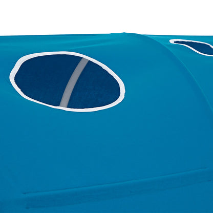 Hochbett Kinder 90x200 cm Weiss mit Vorhang in Blau | Tunnel | mit Lattenrost und Matratze