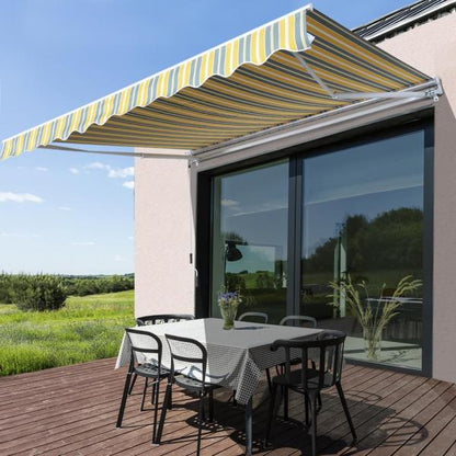 Markise Gelenkarmmarkise Sonnenschutz mit Handkurbel 3,5 x 2,5m Gelb Grau Alu Polyester