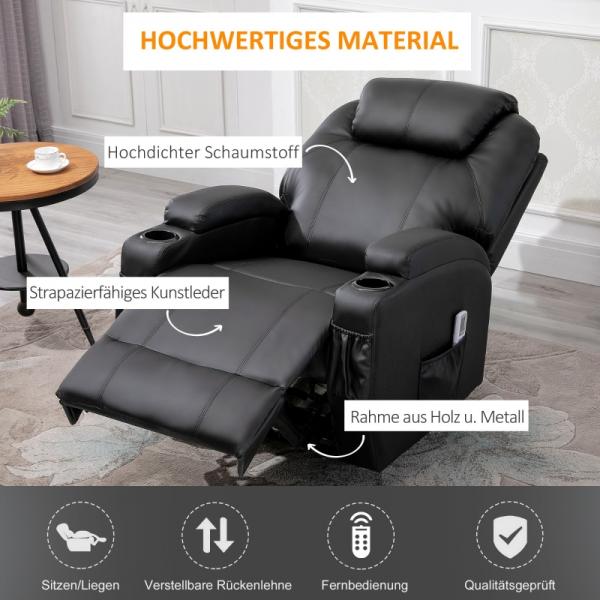 Fauteuil de massage électrique fonction massage fonction inclinable mousse noir