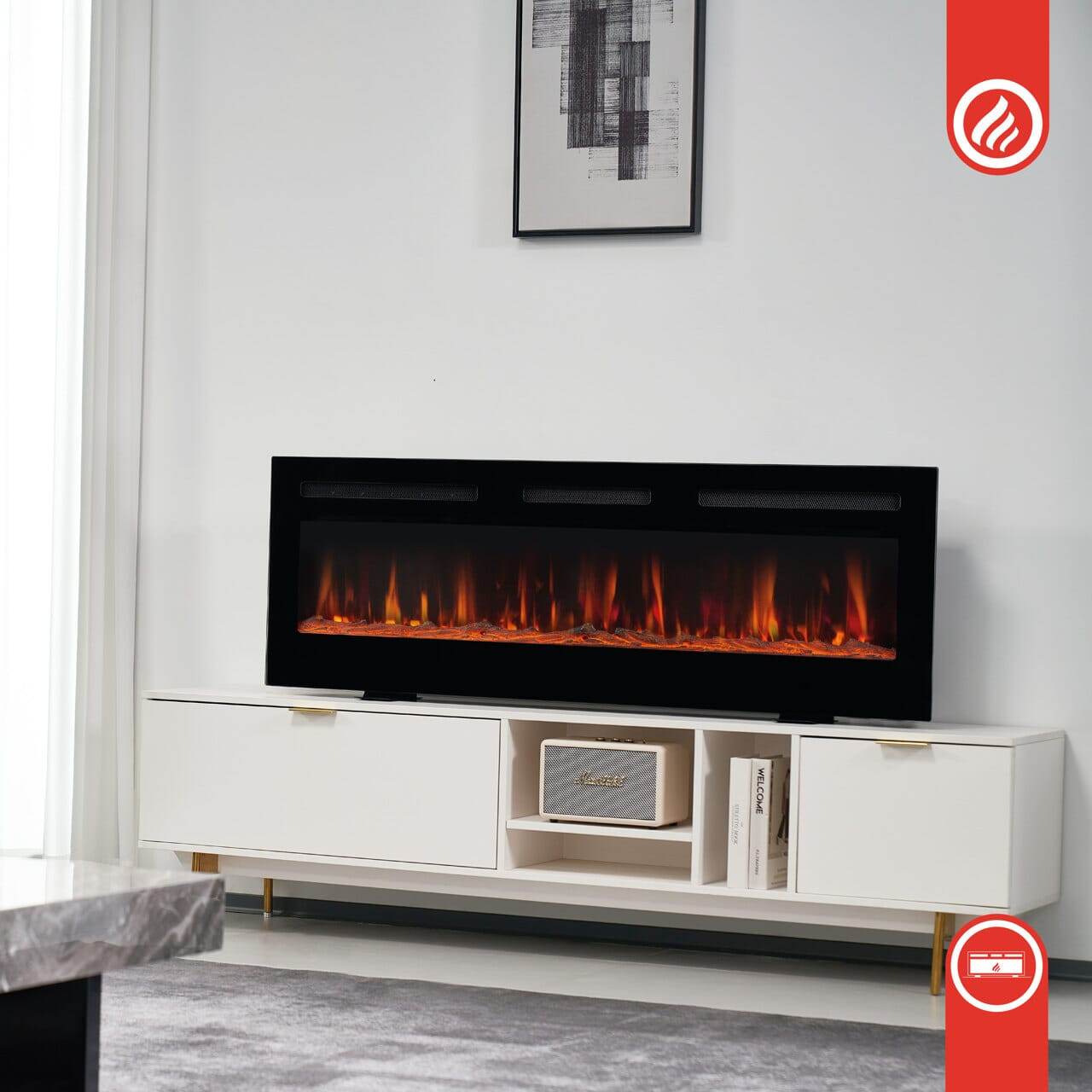 KAMINIO 3-in-1 Elektrokamin MARLON mit Heizung, 3D-Flammeneffekt - 50 Zoll - Palo24