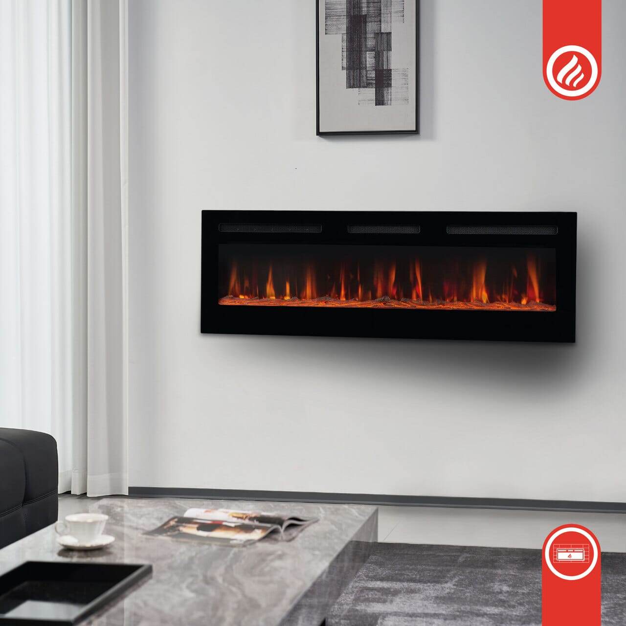 KAMINIO 3-in-1 Elektrokamin MARLON mit Heizung, 3D-Flammeneffekt - 50 Zoll - Palo24