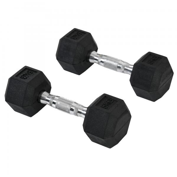 Set di 2 manubri in gomma, manubri fitness, gomma metallo, nero, 5 KG