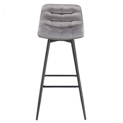 Lot de 2 chaises de bar design avec repose-pieds en velours, pieds en métal Elif gris clair