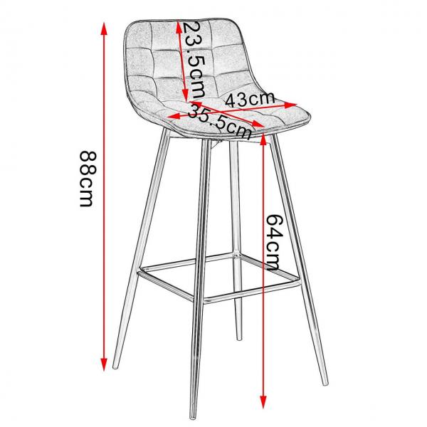 2er-Set Designer Barstuhl mit Fußstütze Samt, Metallbeine Elif dunkelgrün