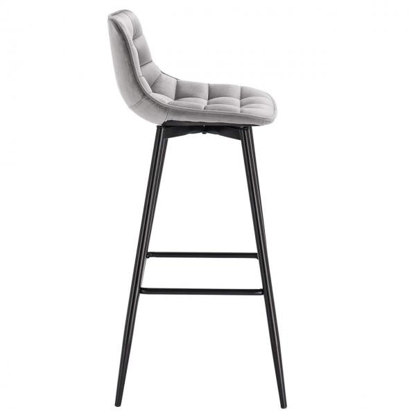 Lot de 2 chaises de bar design avec repose-pieds en velours, pieds en métal Elif gris clair